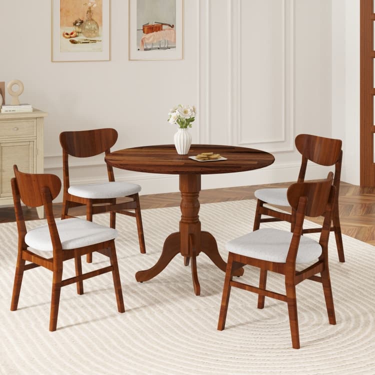 Rubber Wood Round Dining Table with Curved Legs and Adjustable Foot Pads - 40 x 40 x 29 inch (L x W x H)