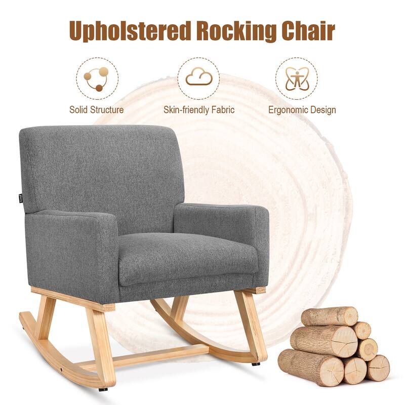 Costway Mid Century Rocking Chair Upholstered Armchair w/ Lumbar