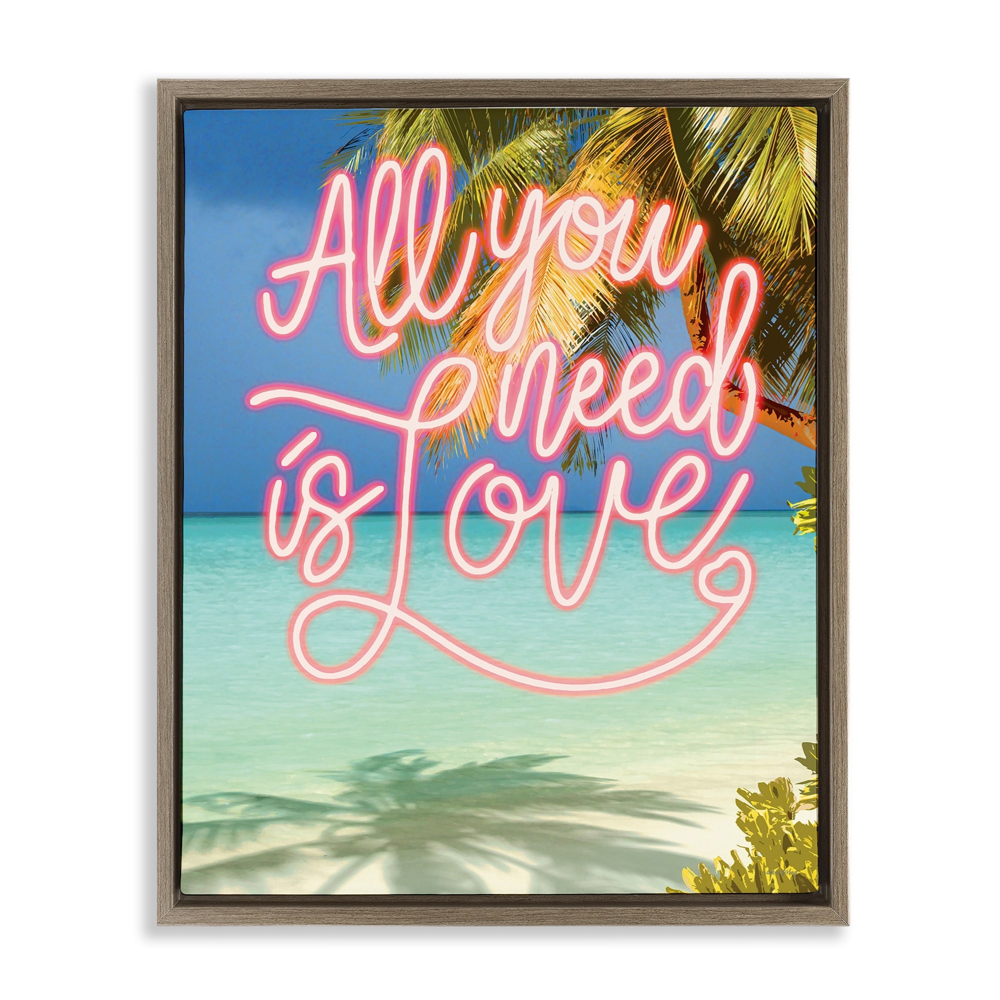 Stupell Tropical All You Need Is Love Framed Floater Canvas Wall Art Design By Amber Sterling