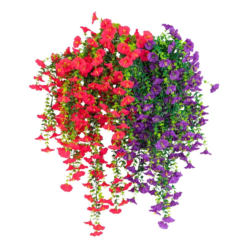 30-in UV Resistant Artificial Morning Glory Hanging Plant - Set of 6