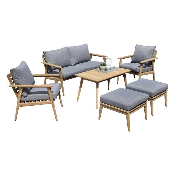 Amazonia 6Piece Teak Wood Patio Seating Set with Grey Cushions On