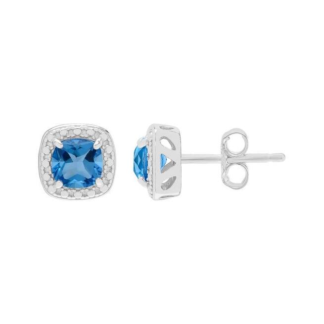Victoria Townsend .925 Sterling Silver Blue Topaz & Diamond Accent Necklace & Stud Earrings Set