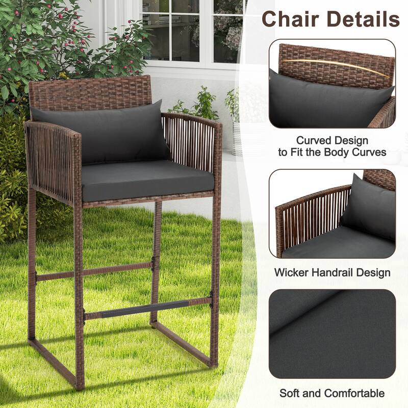 AVAWING 3PCS Patio Wicker Bar Set with Extra Cushion Cover