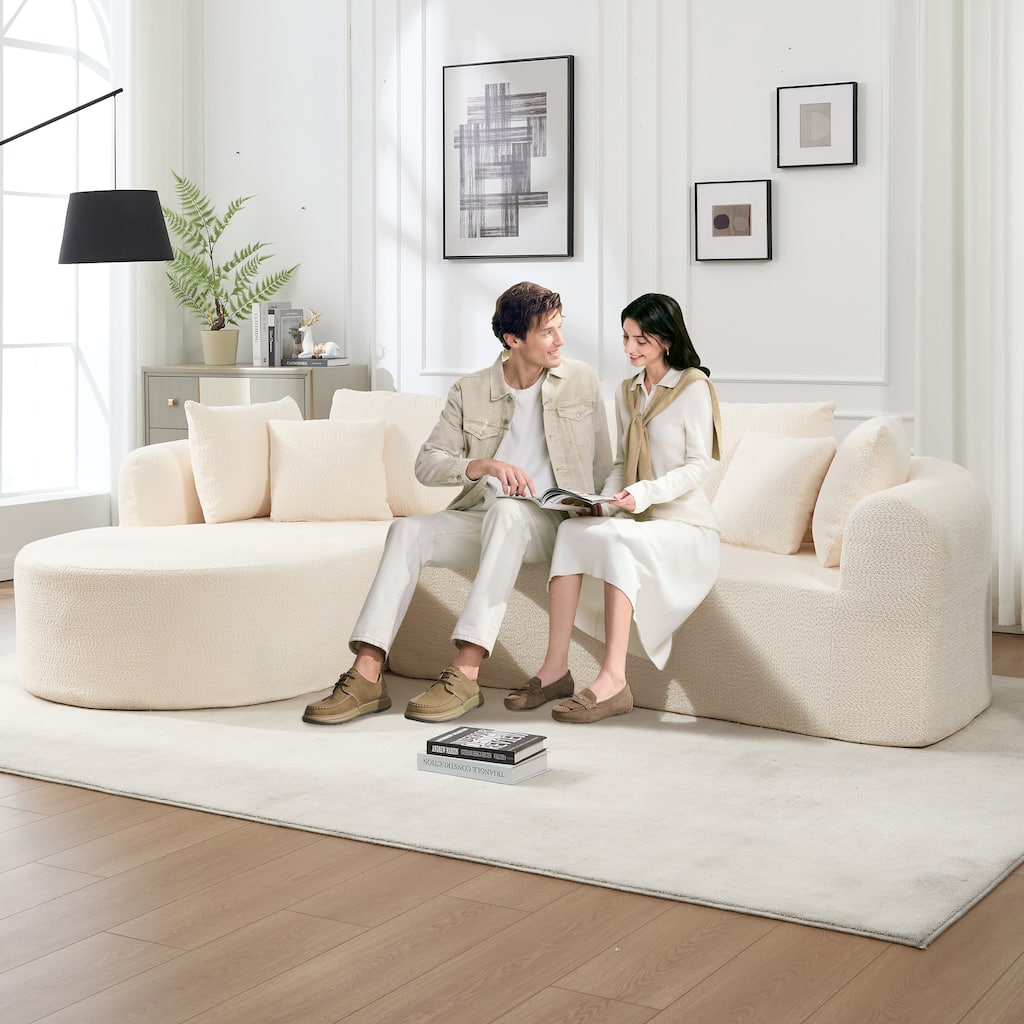 Modular Cloud Sectional Couch with L Shape Chaise, Corduroy Upholstered Boneless Sofa, Compressed Sofa with 7 Pillows