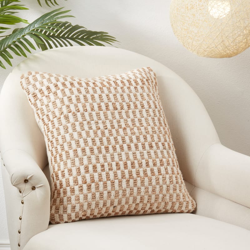 Artisanal Jute and Cotton Woven Throw Pillow