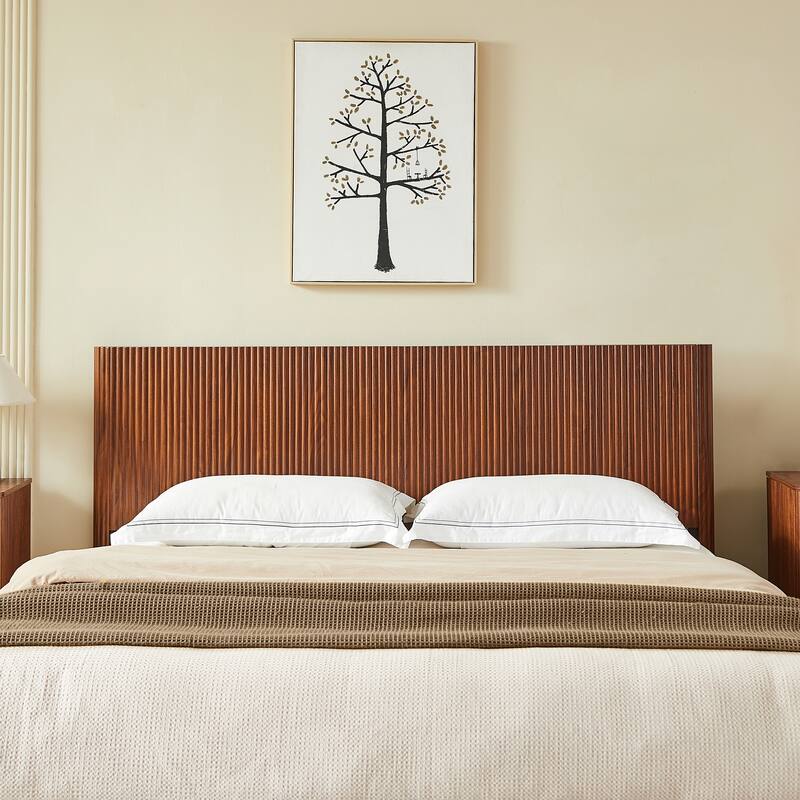 Lift Up Storage Platform Bed with Hydraulic Mechanism, Curved Corrugated Wooden Panels, No Box Spring Required