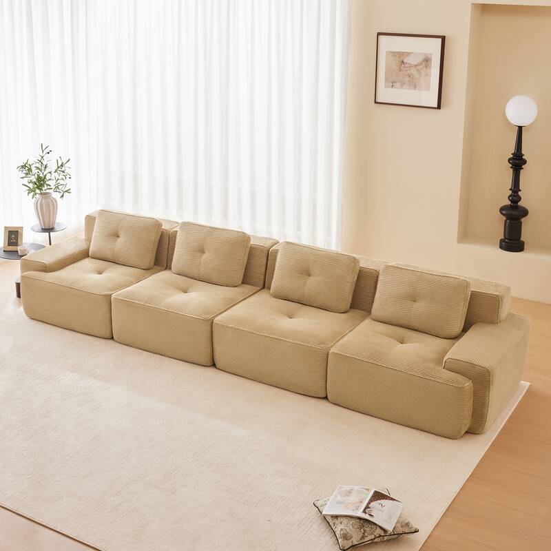 153" Modern Modular Corduroy Sectional Sofa, 4-Seater, Tufted Design