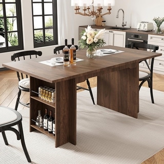 Rectangle Kitchen Table with Side Storage Shelves,63 Inch Farmhouse Dining Table for 4-6 People