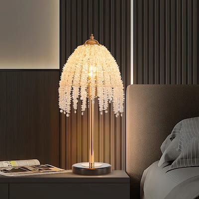 19" Vintage Crystal Table Lamp Elegant Waterfall Design with Marble Base (Bulb Not Included)