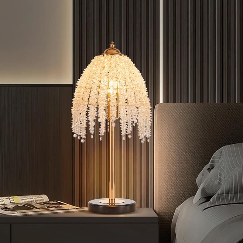 19" Vintage Crystal Table Lamp Elegant Waterfall Design with Marble Base (Bulb Not Included)