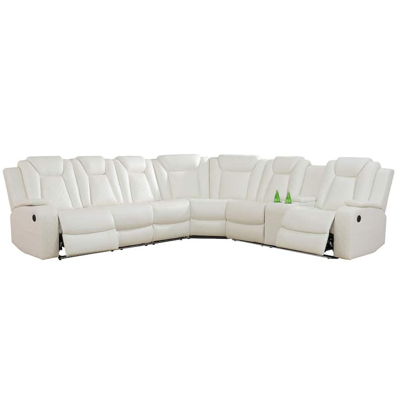 Off-White Breathing Leather 3-Piece Living Room Recliner Sofa set