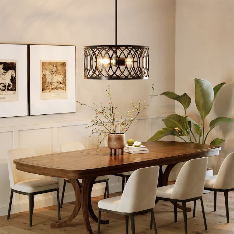13" 2-Light Dimmable Modern Drum Chandelier with Adjustable Height