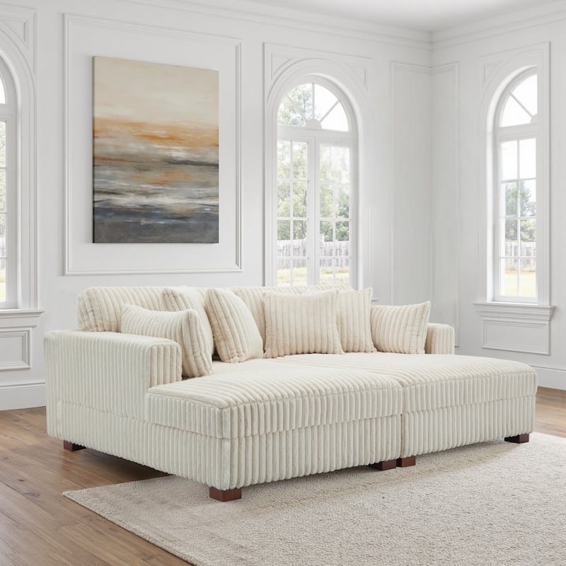 Sophia 84" W Plush Corduroy Chaise Lounge Modular Sectional Sofa