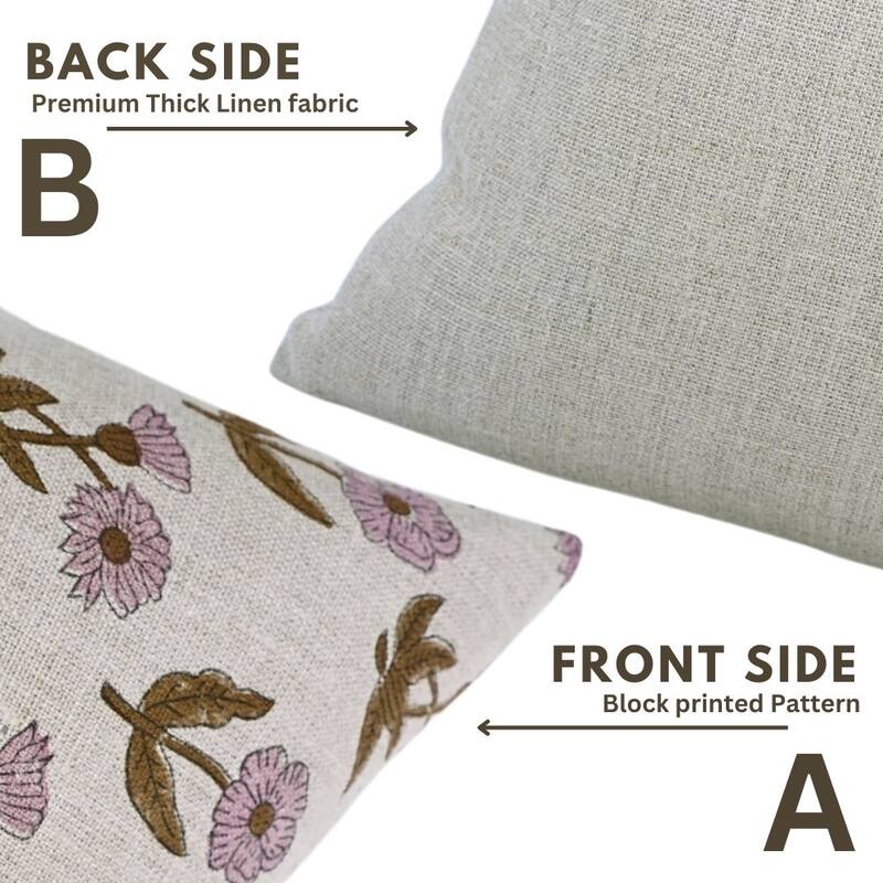 Linen Farmhouse Block print pillow Cover - Kirti