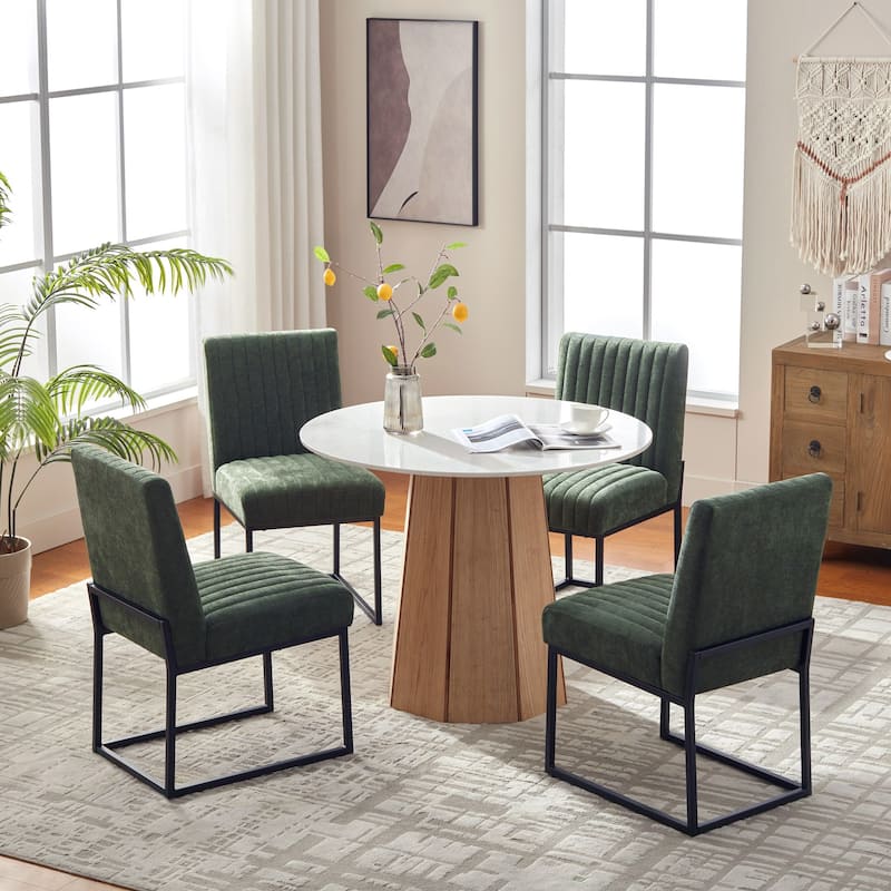 Mid Century Modern Dining Chair with Black Metal Legs - Set of 4 - Green