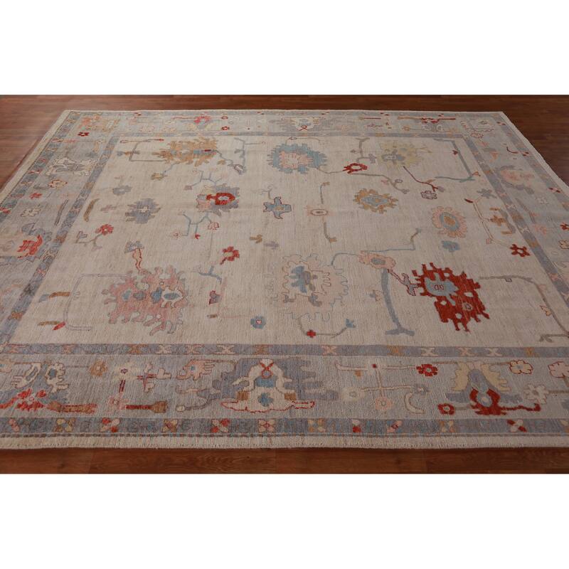 Hand Knotted Oriental 100% Wool Carpet Transitional All-Over Beige & Ivories Oushak Area Rug - 9' 11'' X 8' 2''