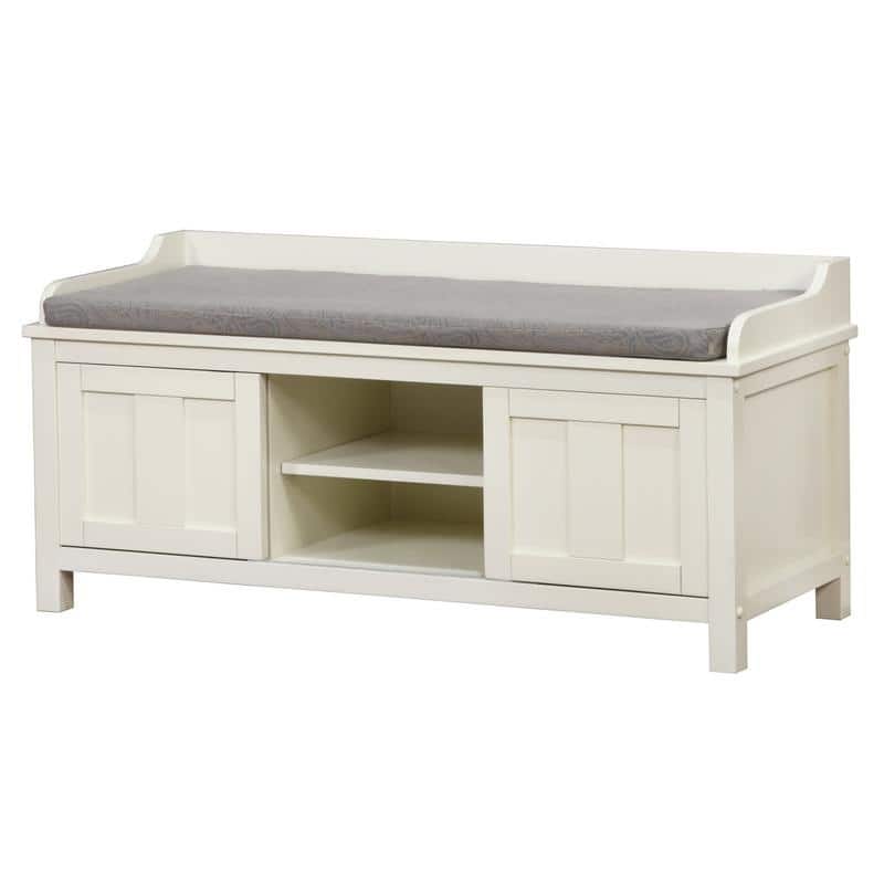 Lakeville White Metal/Wood Cushioned Storage Bench