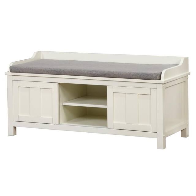 Linon Edison Lakeville White Metal/Wood Cushioned Storage Bench