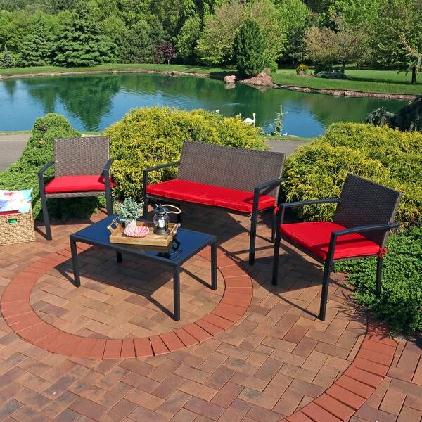 Shop Sunnydaze Kula 4 Piece Wicker Rattan Patio Furniture Lounger