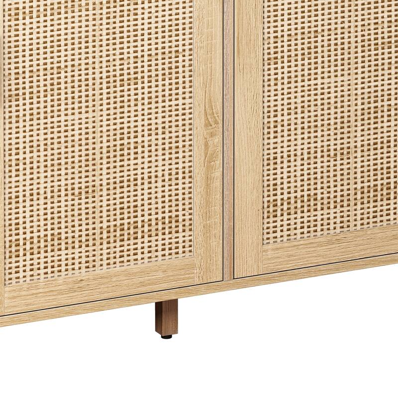 62.20"Elegant and Functional 4-Door Rattan Decorative Storage Cabinet