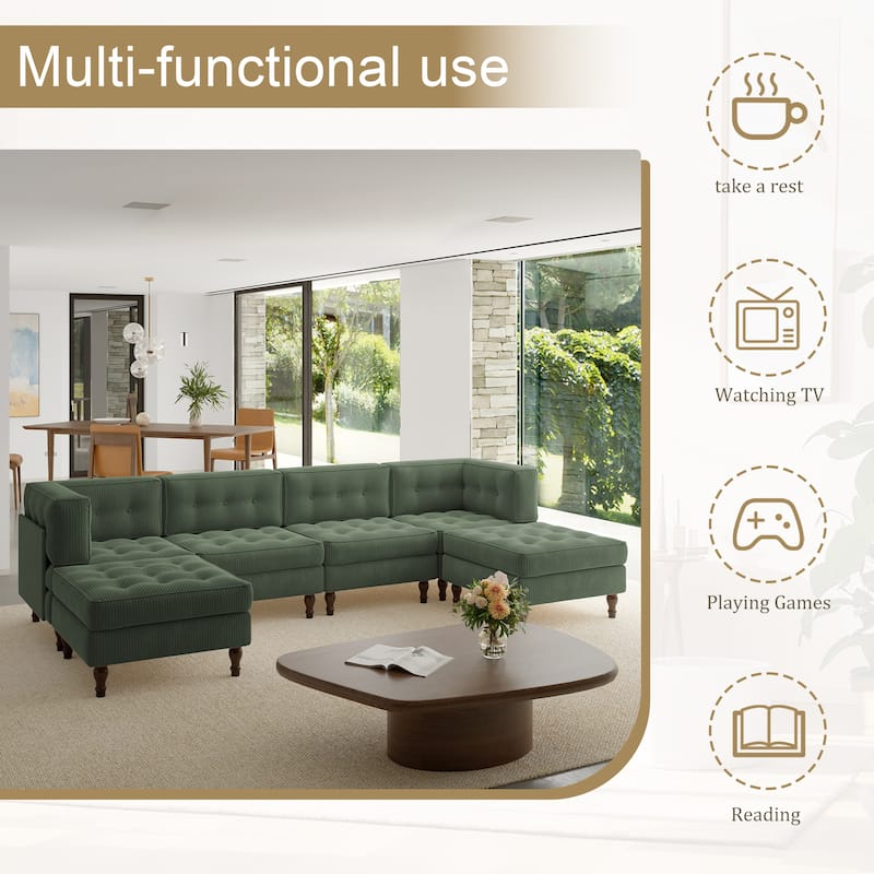 Oversized Modular Sectional Corduroy Fabric Tufted Sofa