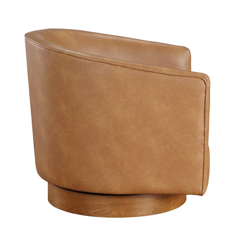 Maisy Faux Leather Wood Base Barrell Swivel Chair For Living Room