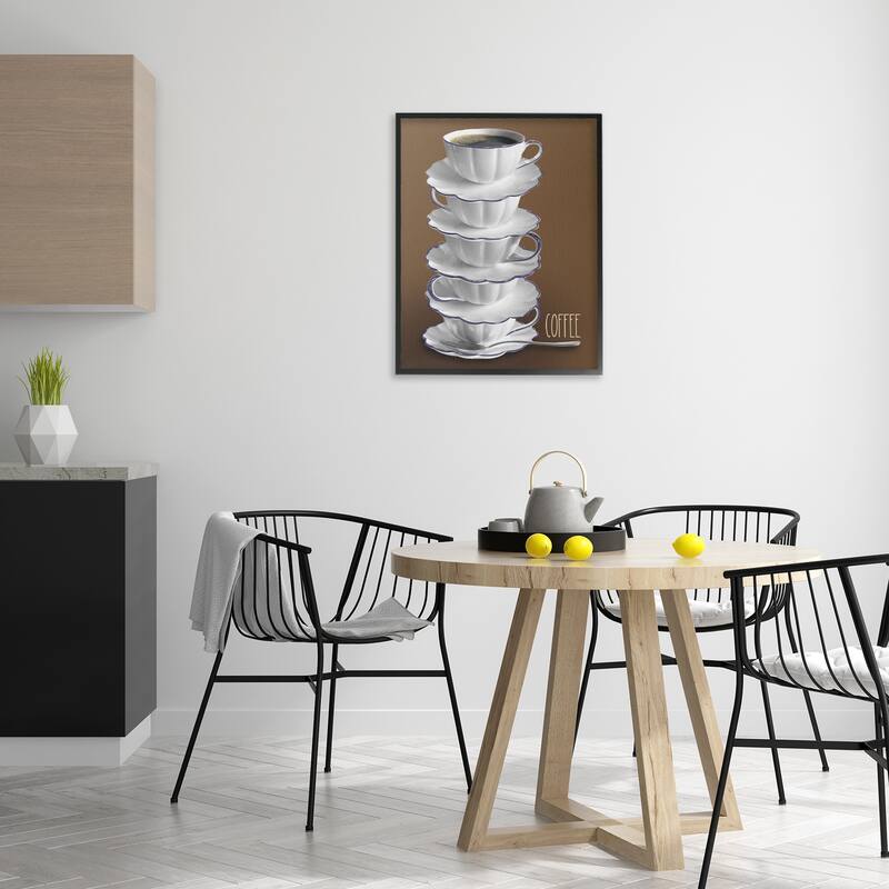 Stupell Stacked Teacups with Coffee Framed Giclee Art Design By Matthew Piotrowicz
