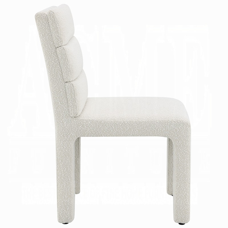 Side Dining Chair Set of 2, Plush White Boucle Seat, Tufted Backrest