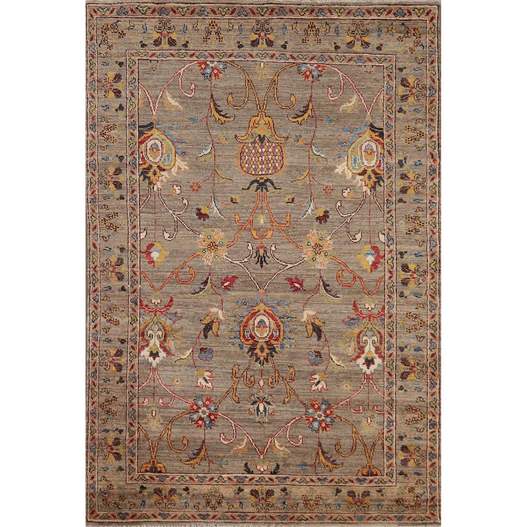 Brown Vegetable Dye Ziegler Oriental Rug Hand-Knotted Wool Carpet - 3'11" x 6'1"