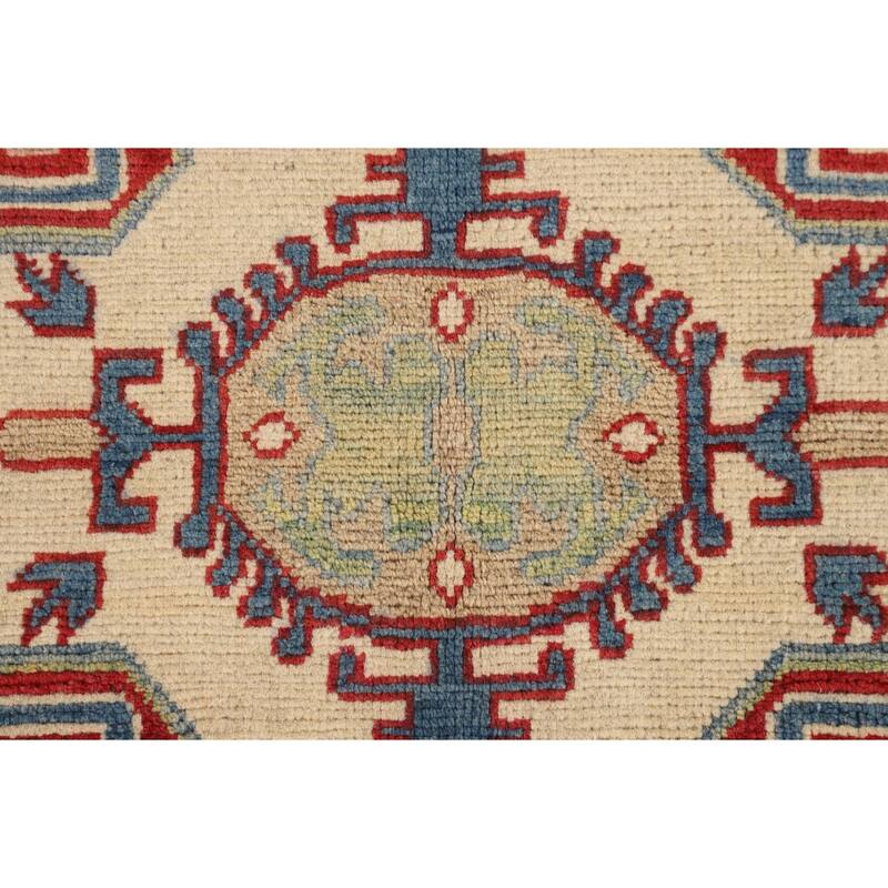 Blue Geometric Kazak Oriental Area Rug Bedroom Handmade Wool Carpet - 4'10" x 6'11"