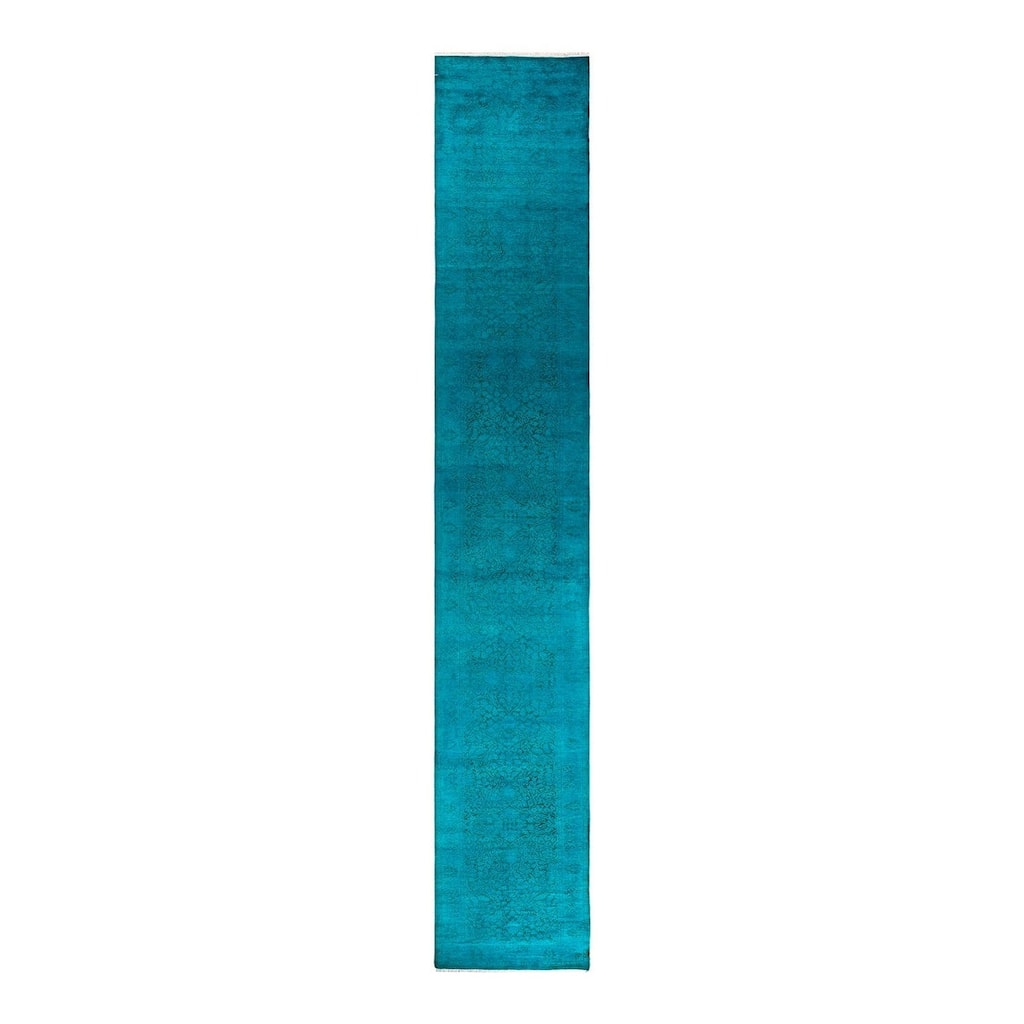 Overton Hand Knotted Wool Vintage Inspired Modern Contemporary Overdyed Blue Runner Rug - 2' 9" x 18' 1"