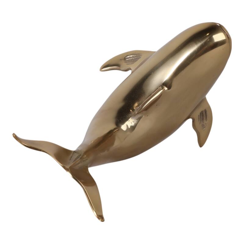 Metal Sculpture Whale Ocean-Inspired Decorative Figurine - 11" Gold - 8" x 7" x 11"