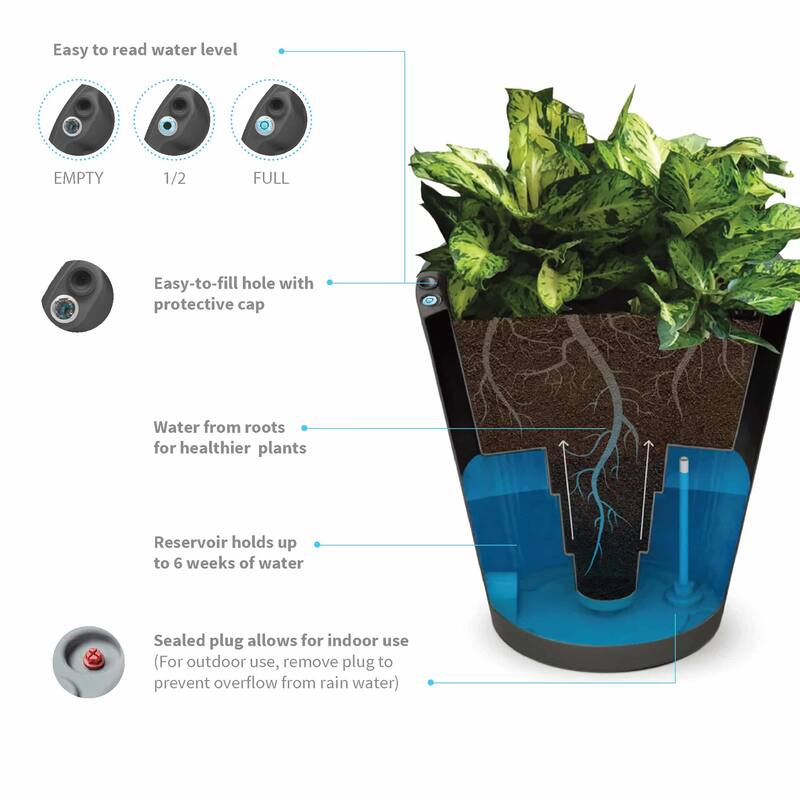 TruDrop Dot Self Watering Round Planter with Water Level Indicator