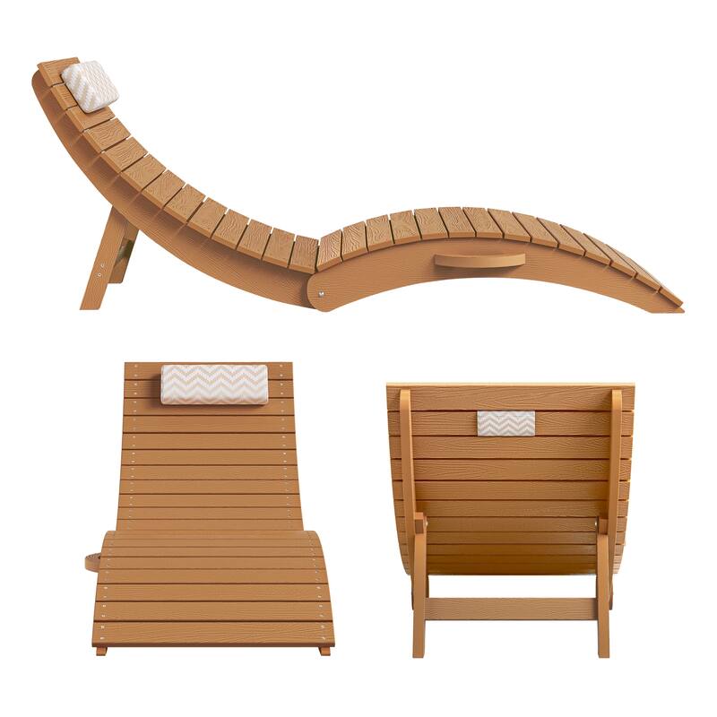 2-Piece Folding HDPS Plastic Outdoor Pool Chaise Lounges with Headrest Cushion