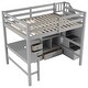 preview thumbnail 7 of 22, Full Size Wood Loft Bed with L-Shaped Desk and Drawers, Space Saving Design Wood Bed Frame with Cabinet and Storage Staircase