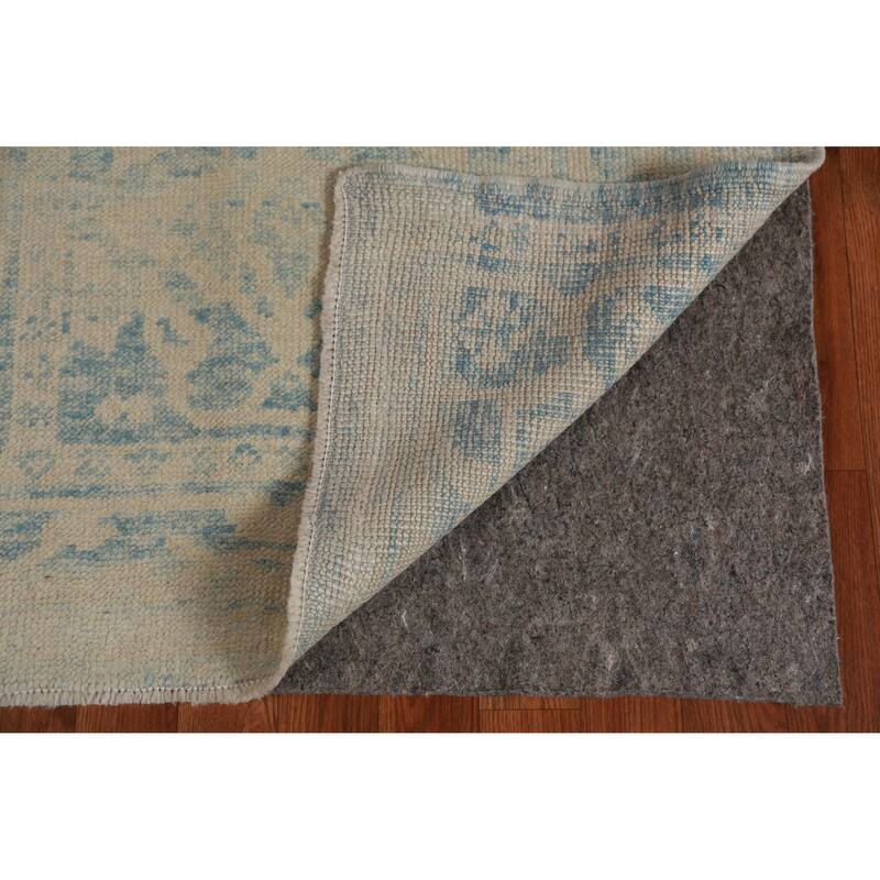 Hand Knotted Oriental 100% Wool Carpet Transitional Geometric Navy Blue & Blues Oushak Runner Rug - 16' 8'' X 3' 2''