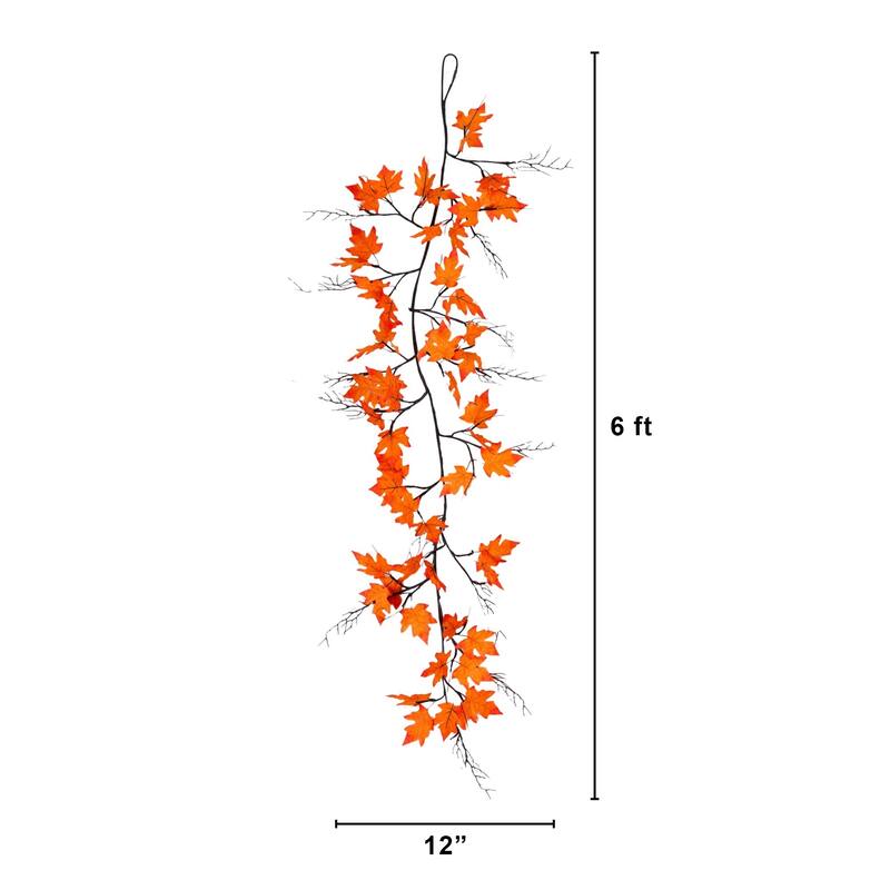 Pre-Lit Artificial Maple Leaf Fall Harvest Garlands - 6' - White LED Lights