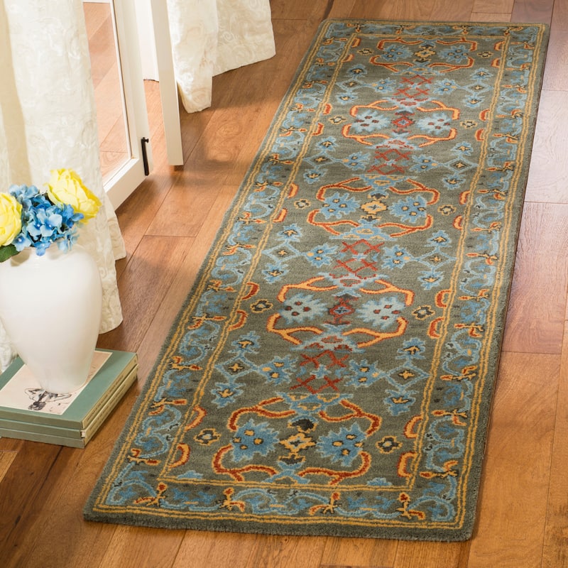 SAFAVIEH Handmade Heritage Ikat Pendant Traditional Oriental Wool Rug - 2'3" x 8' Runner - Sage/Blue