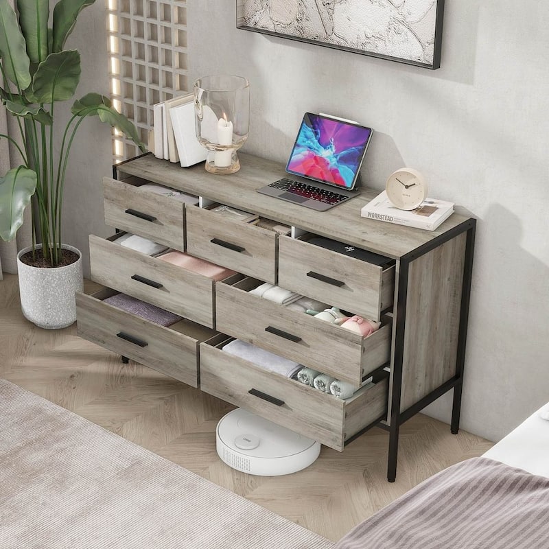 48.58" Modern Rustic Grey Wood Dresser Chest With Drawers