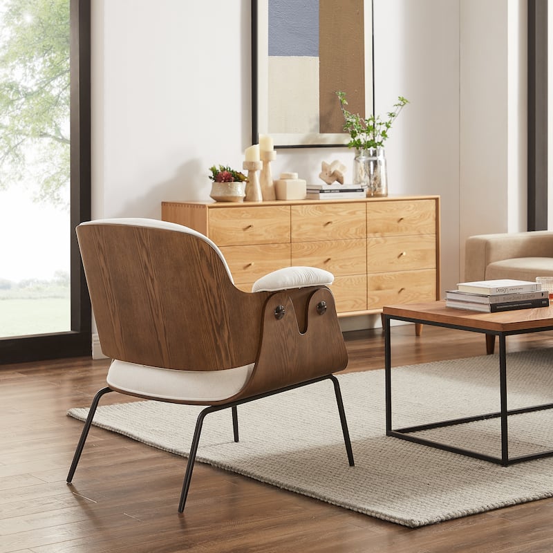 Art Leon Mid-Century Modern Fabric and Wood Accent Arm Chair