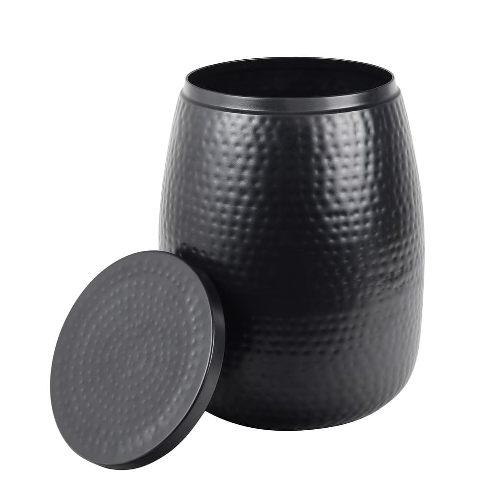 happimess Rustic Metal Drum Storage Side Table with Lid