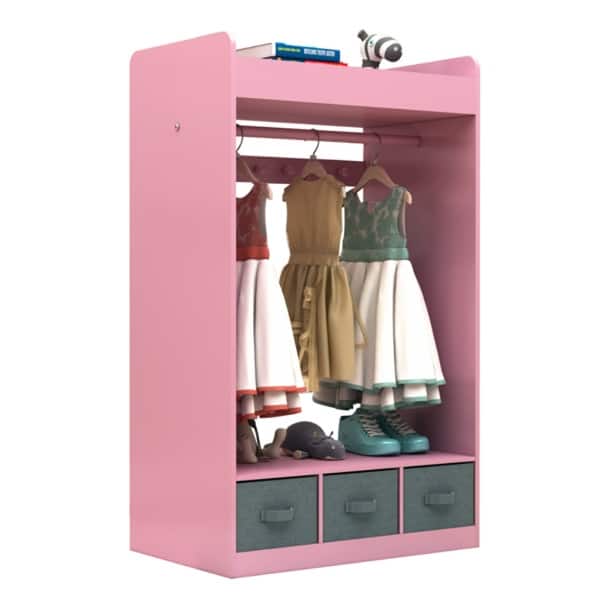 slide 2 of 4, Kids Costume Organizer Costume Rack, Kids Armoire, Square Open Hanging Armoire Closet with Mirror
