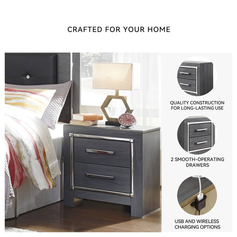 Lodanna Two Drawer Night Stand - Contemporary Style - Gray