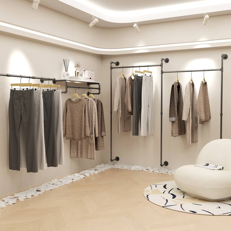 80.7'' Firm Pipe Clothes Rack Wall Mounted Clothes Hanging Rack Home