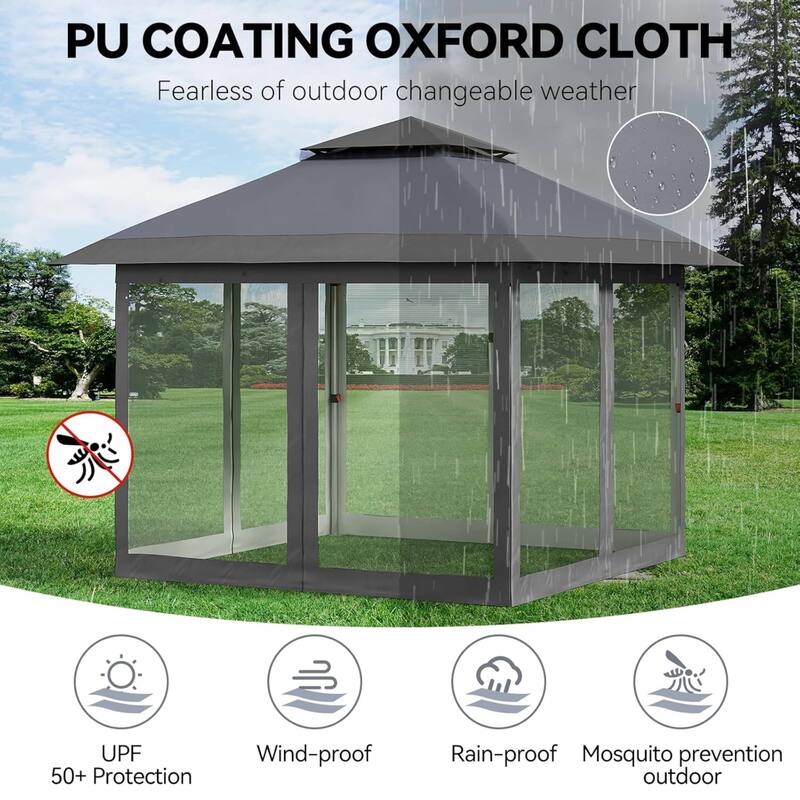 Modern Waterproof 12X12 Ft Instant Pop-Up Gazebo, All-Weather Canopy Tent for Patio, Garden, Backyard, Party - N/A