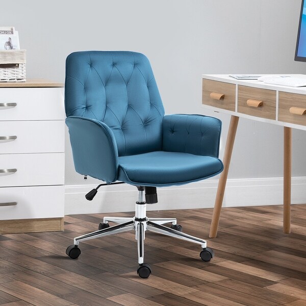 Vinsetto Modern Mid Back Tufted Velvet Home Office Desk Chair with