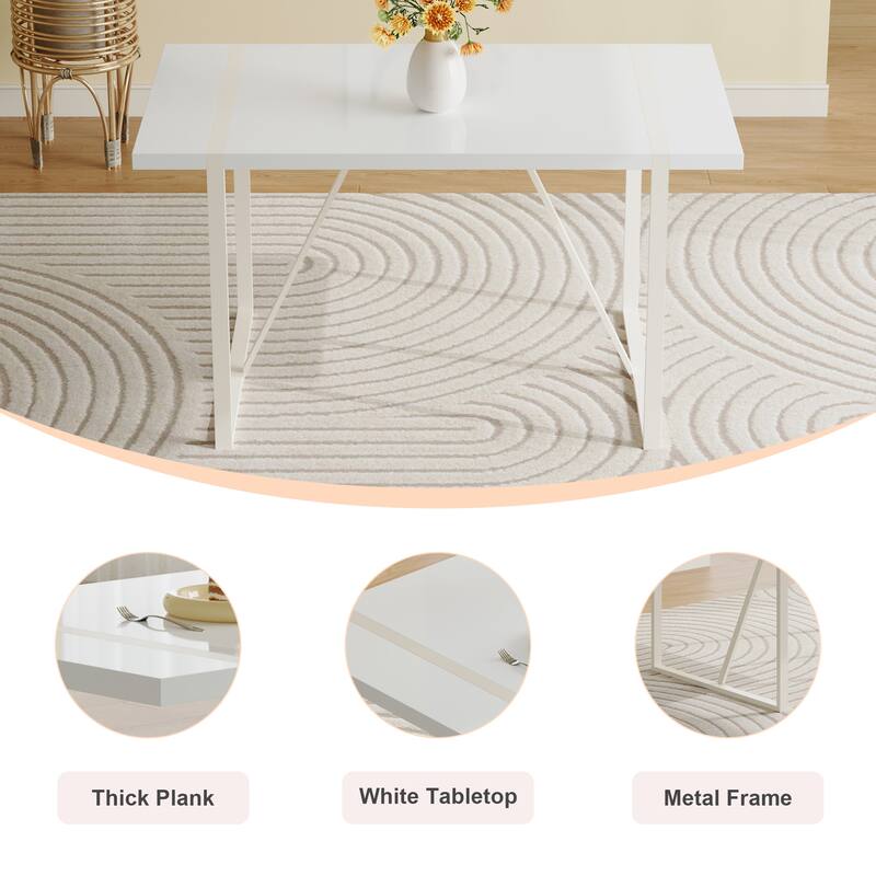 Roomfitters 5/7pcs Modern MDF Dining Table Set with Armless Chairs and Vertical Backrest Design, White
