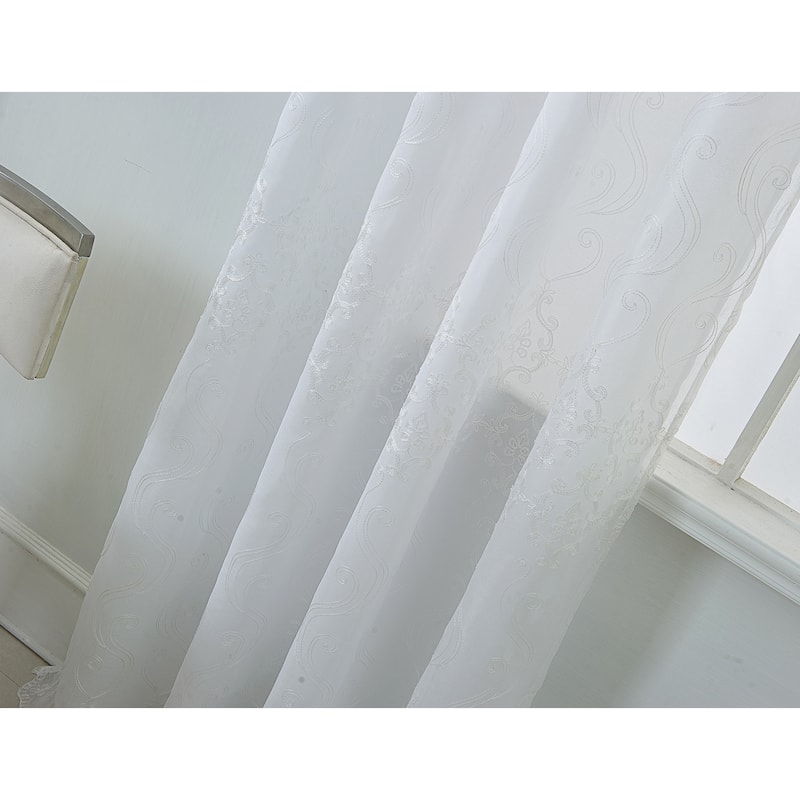 Porch & Den Easterday Damask Embroidered Rod Pocket Single Curtain Panel - 54 x 90 in.