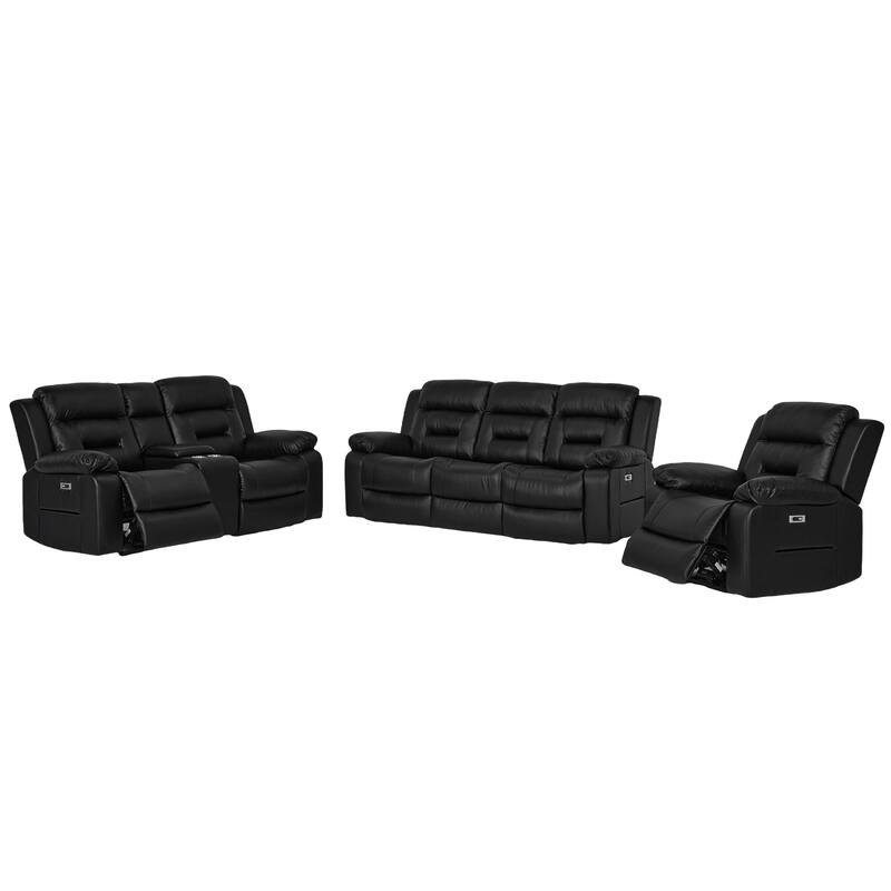 3-Piece Faux Leather Modular Design Power Recliner Sofa Set with USB&USB-C Charging