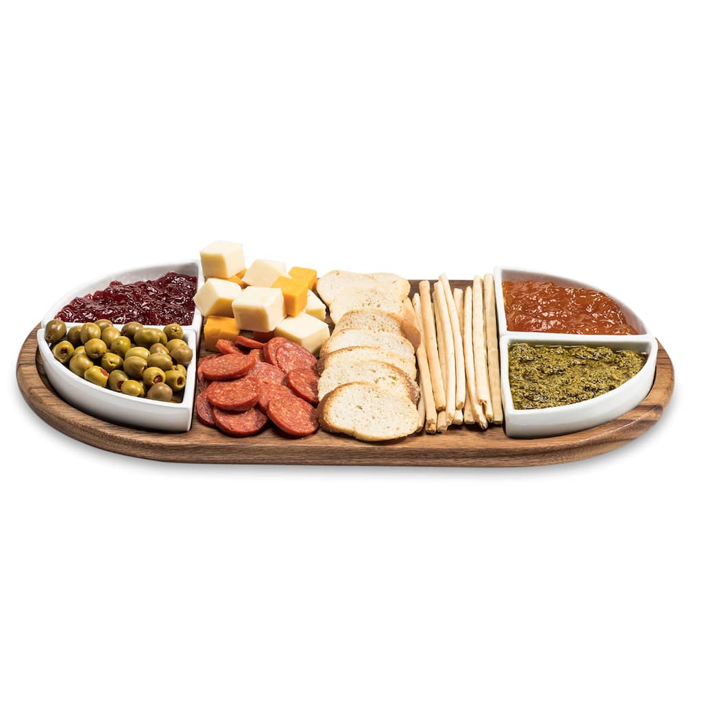 Charcuterie/ Serving Tray w/ 4 triangular ceramic bowls
